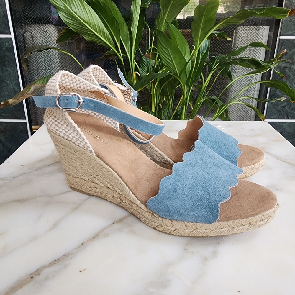 Anthropologie Maypol Suede Ankle Strap Espadrille Wedge Sandals